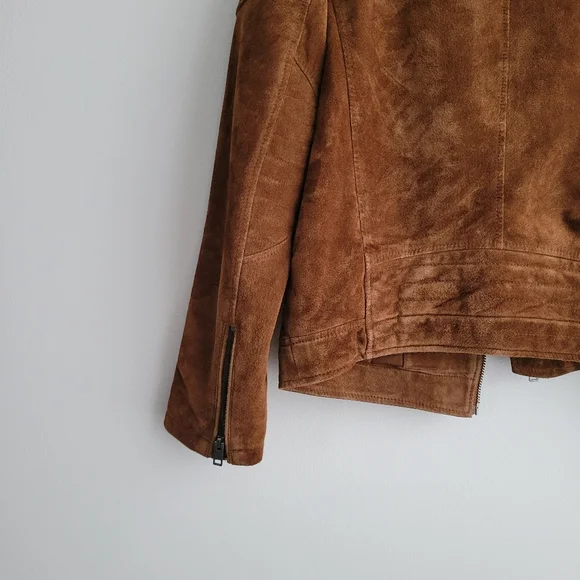 EXPRESS Brown Genuine Suede Peccary Quilted Biker Moto Jacket Unisex - Picture 6 of 6